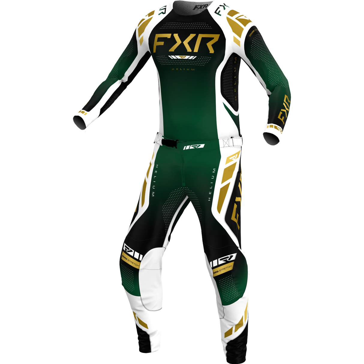 FXR HELIUM MX COMBO 2025 (Emerald) featuring lightweight, breathable polyester mesh and athletic fit for ultimate rider comfort.