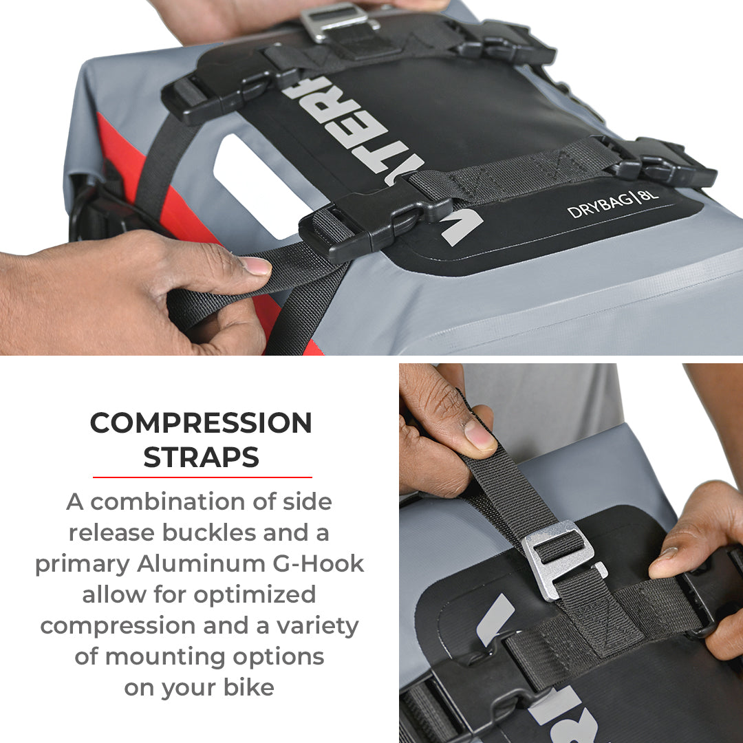 VIATERRA DRYBAG 8L - 100% WATERPROOF MOTORCYCLE TAILBAG/ REAR RACK BAG (UNIVERSAL WITH VERSATILE MOUNTING)