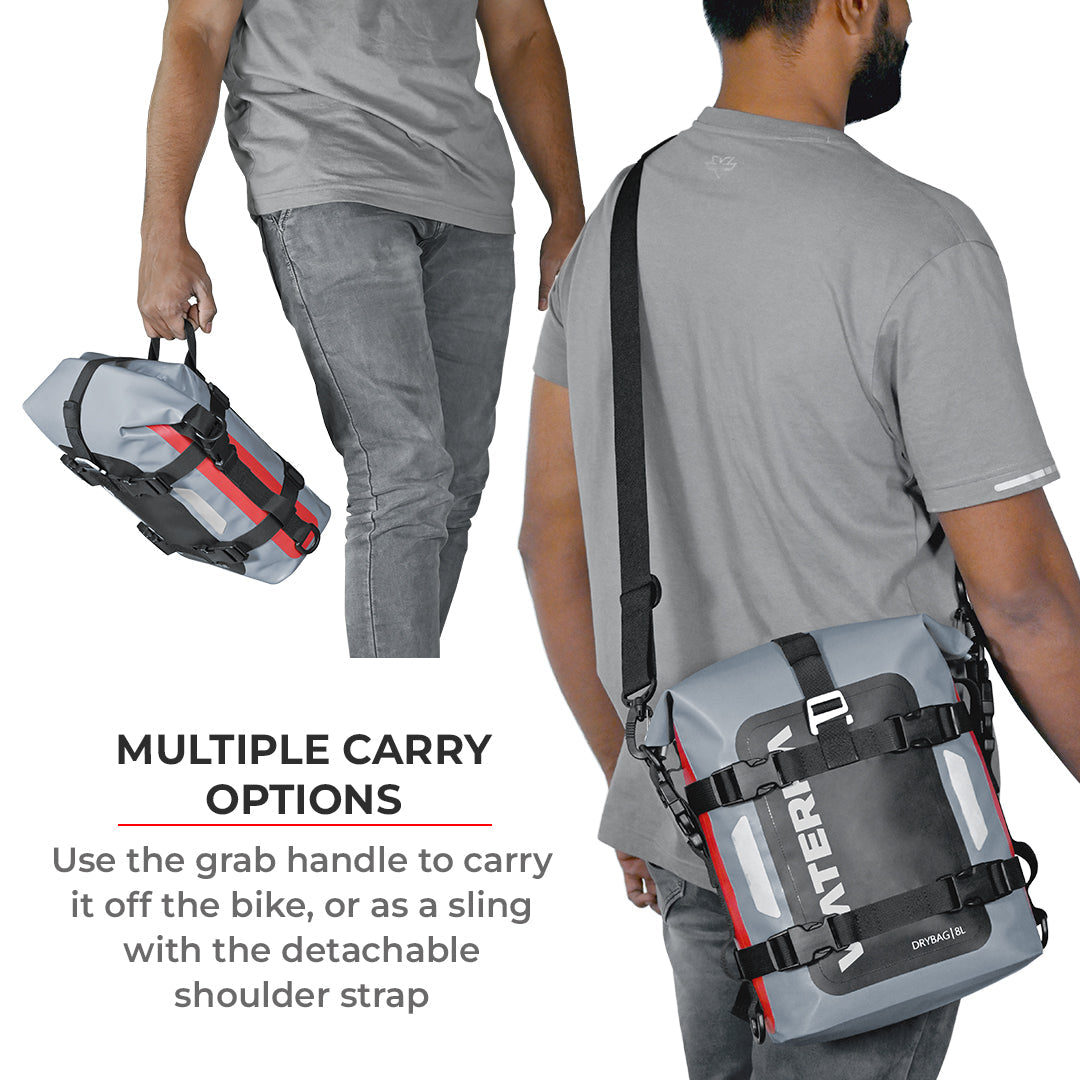 VIATERRA DRYBAG 8L - 100% WATERPROOF MOTORCYCLE TAILBAG/ REAR RACK BAG (UNIVERSAL WITH VERSATILE MOUNTING)
